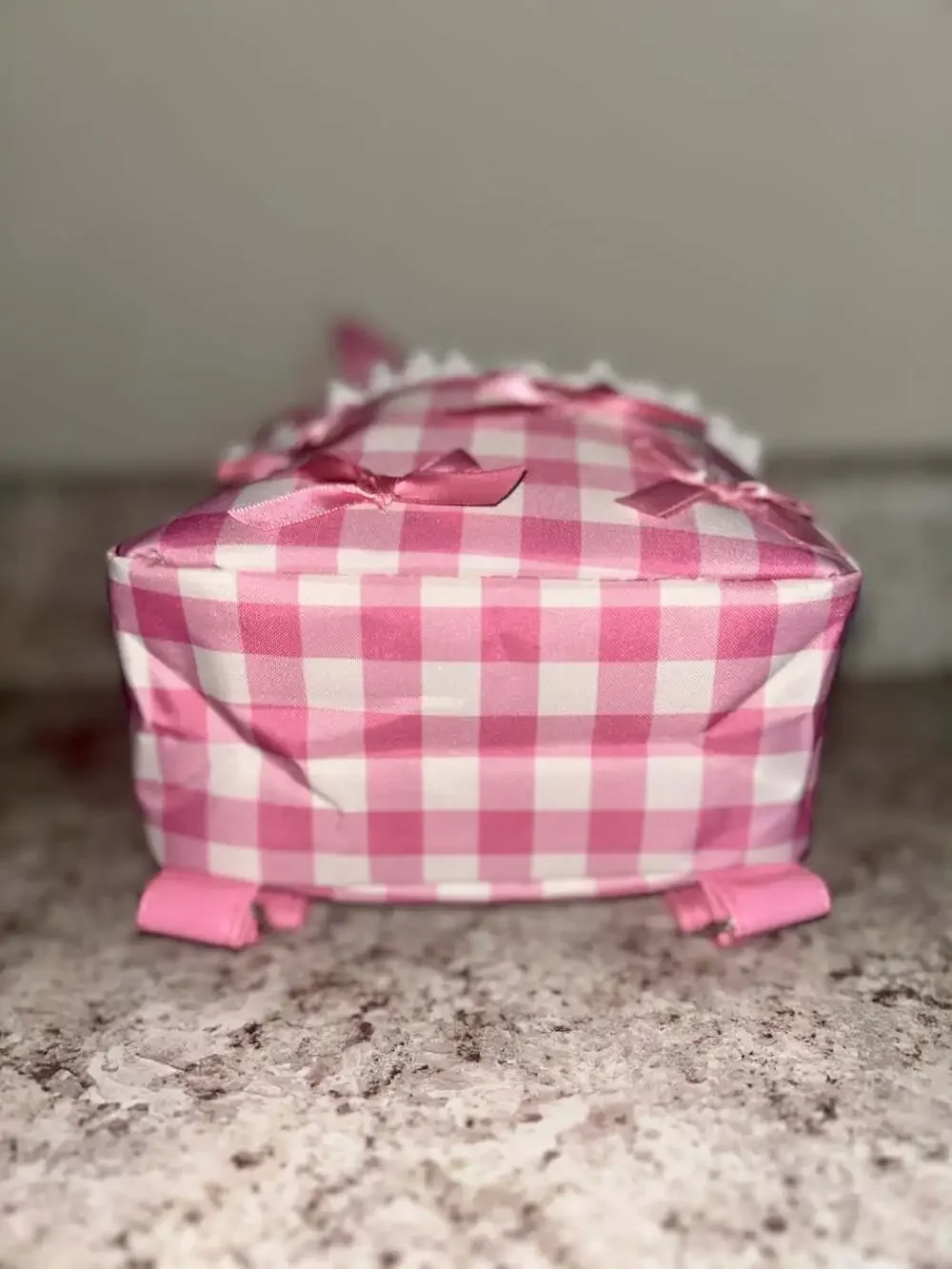 Barbie Pink Gingham Checkered Mini Backpack/lunchbox with Lace Trim and Bow